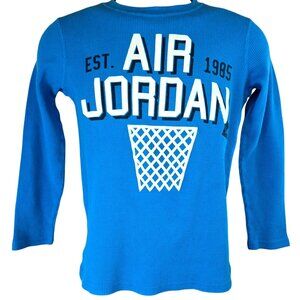 Air Jordan Boys Blue Long Sleeve Waffle Knit Thermal Streetwear Shirt Medium